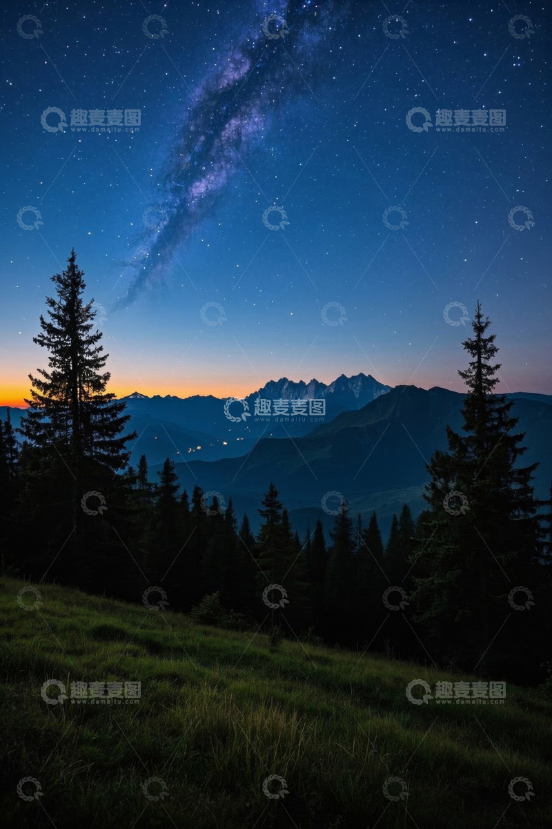 高清大图下载【趣麦麦图】山林间星空与山脉夜景