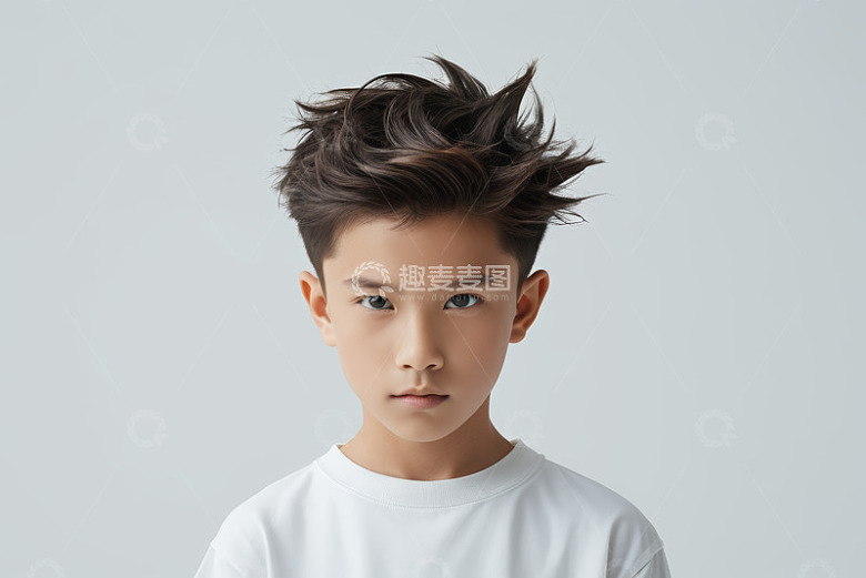 小男孩白色上衣肖像特写