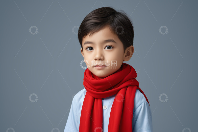 高清大图下载【趣麦麦图】戴红围巾小男孩正面肖像