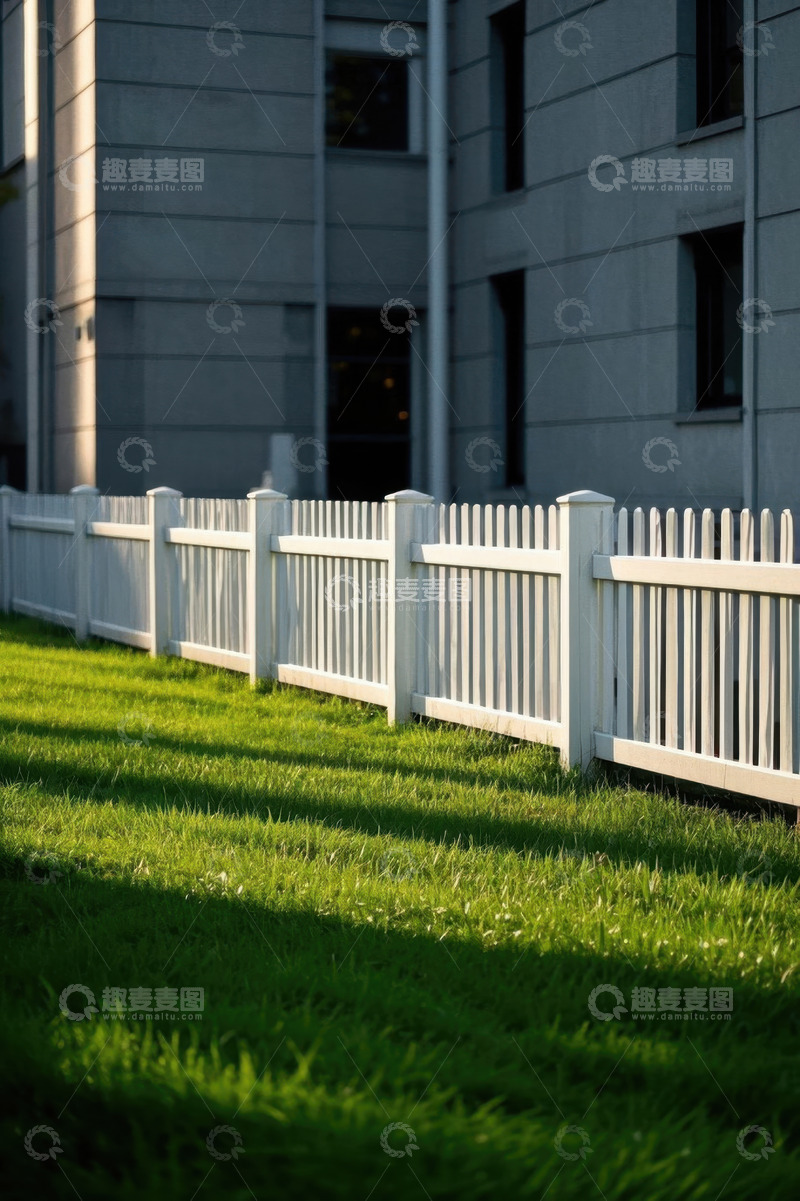 高清大图下载【趣麦麦图】建筑旁白色围栏与绿草景观