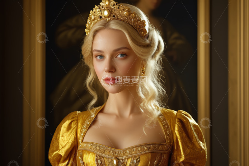 高清大图下载【趣麦麦图】金发公主穿戴华丽服饰与王冠