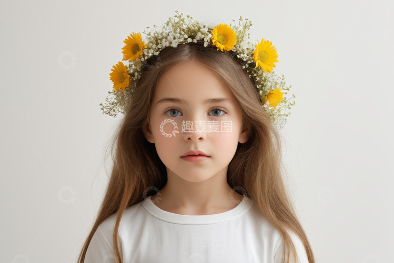 高清大图下载【趣麦麦图】头戴花环小女孩肖像