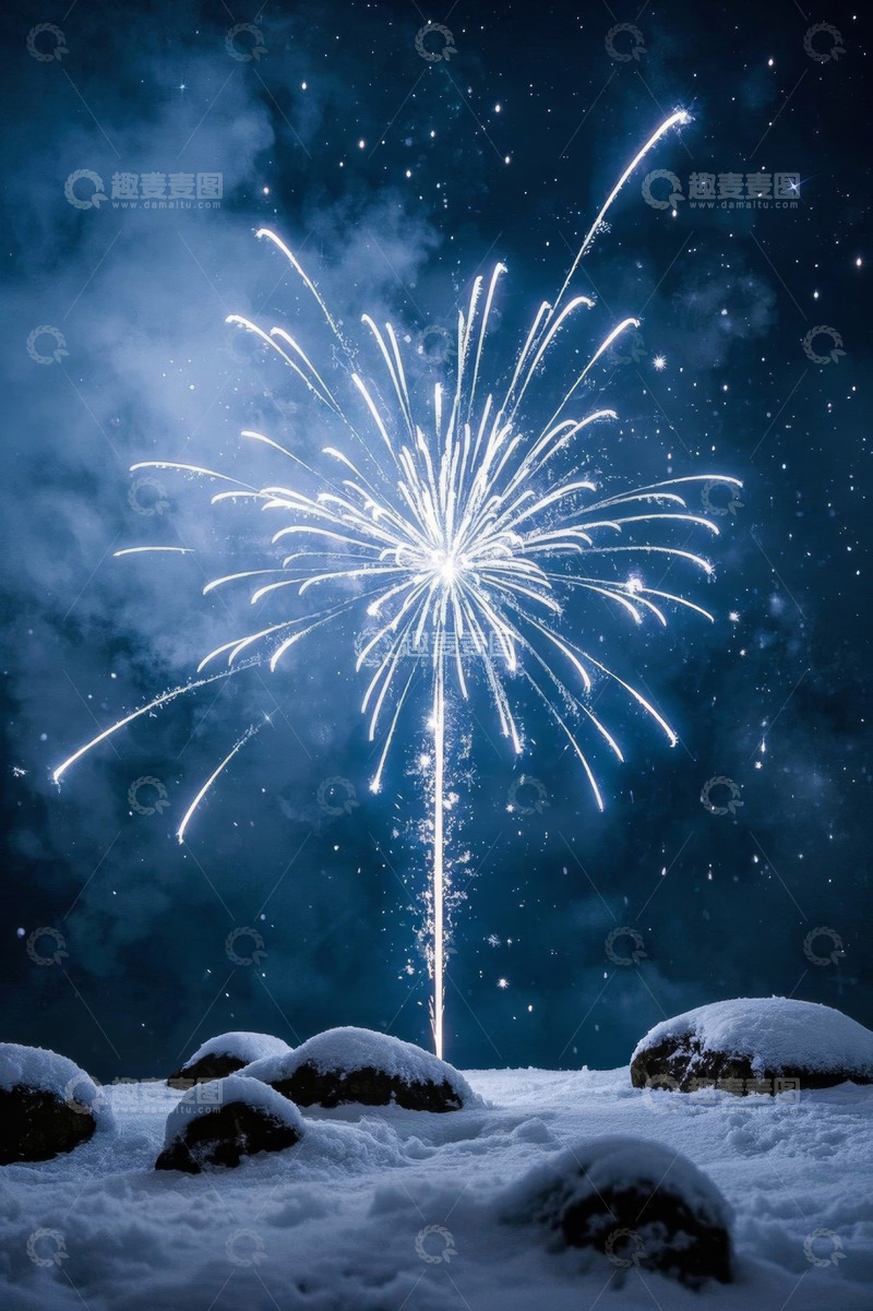 高清大图下载【趣麦麦图】雪地夜空绽放的烟花