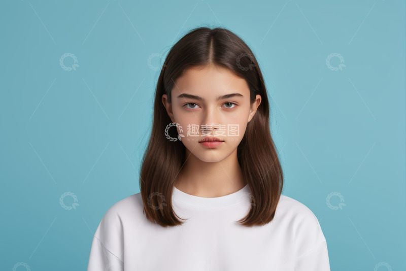 高清大图下载【趣麦麦图】穿白上衣的年轻女子正面肖像