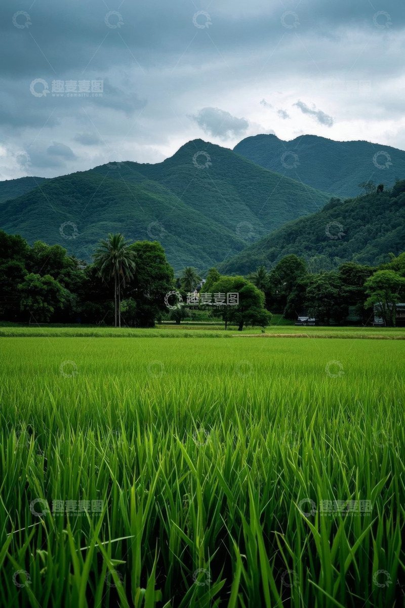 高清大图下载【趣麦麦图】绿色田野与远山自然景观