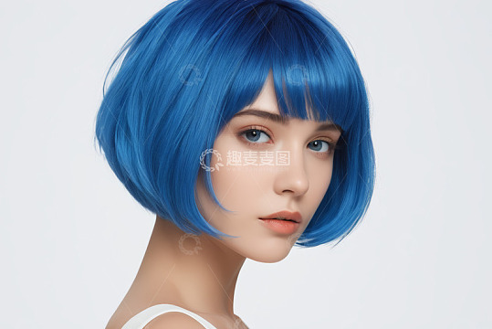 蓝发女孩时尚肖像