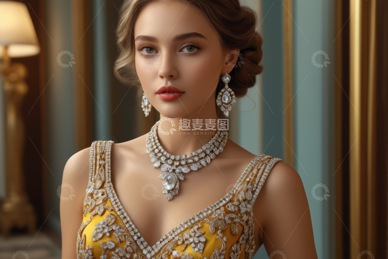 高清大图下载【趣麦麦图】佩戴珠宝首饰的女性肖像