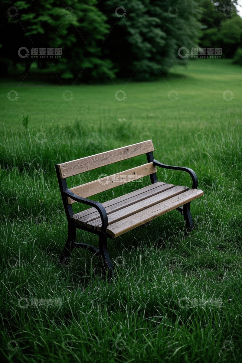 高清大图下载【趣麦麦图】草地上的户外木质长凳