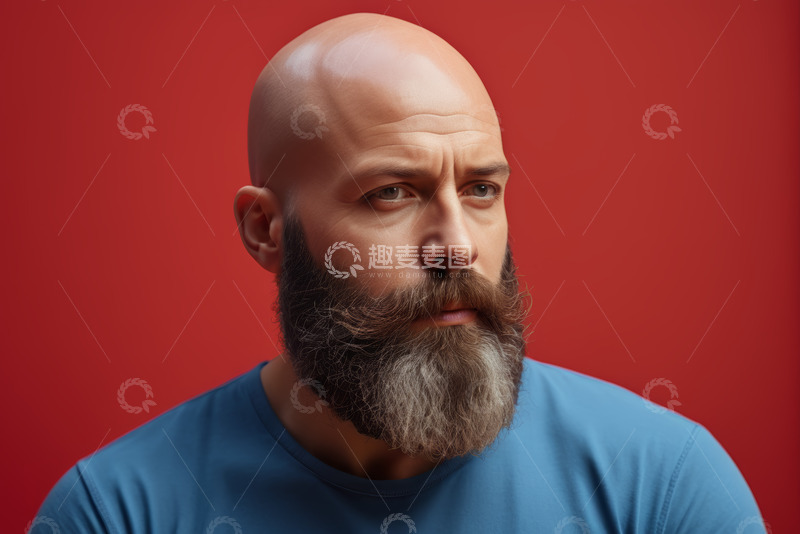 高清大图下载【趣麦麦图】红背景前留胡须的男性肖像