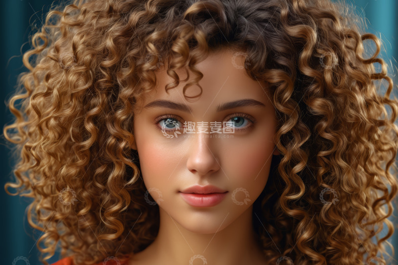 高清大图下载【趣麦麦图】年轻卷发女子面部特写