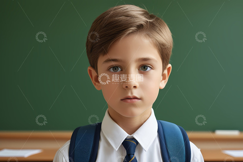 穿校服背书包的男孩正面照