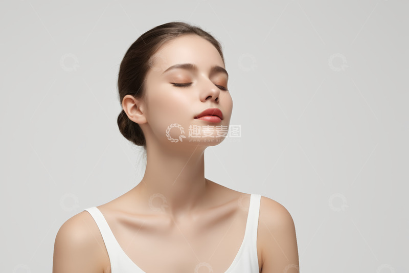 高清大图下载【趣麦麦图】闭眼女性面部及颈部特写