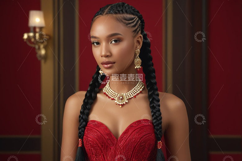 佩戴珠宝的非洲裔女性肖像
