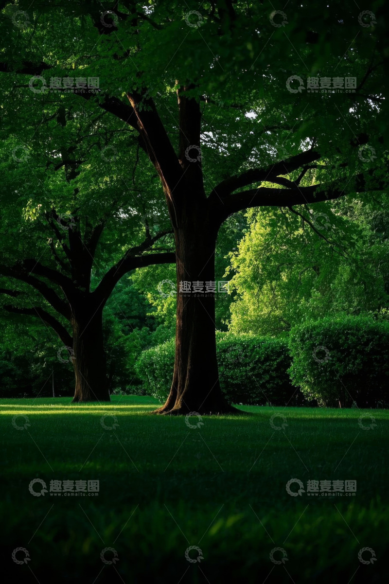 高清大图下载【趣麦麦图】公园中茂盛树木与草地景观