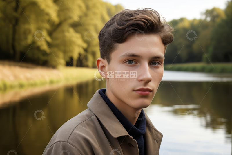 高清大图下载【趣麦麦图】河边年轻男子户外肖像