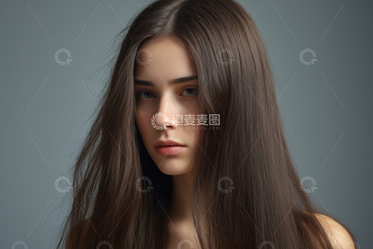 年轻女性长发肖像特写