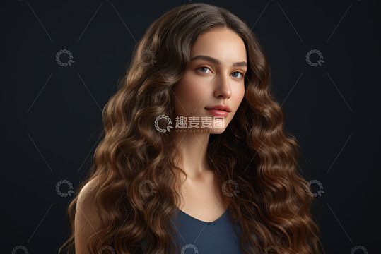 年轻女性长卷发肖像特写