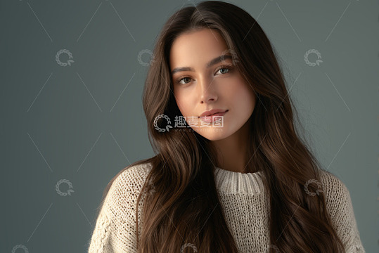 长发女子毛衣肖像特写