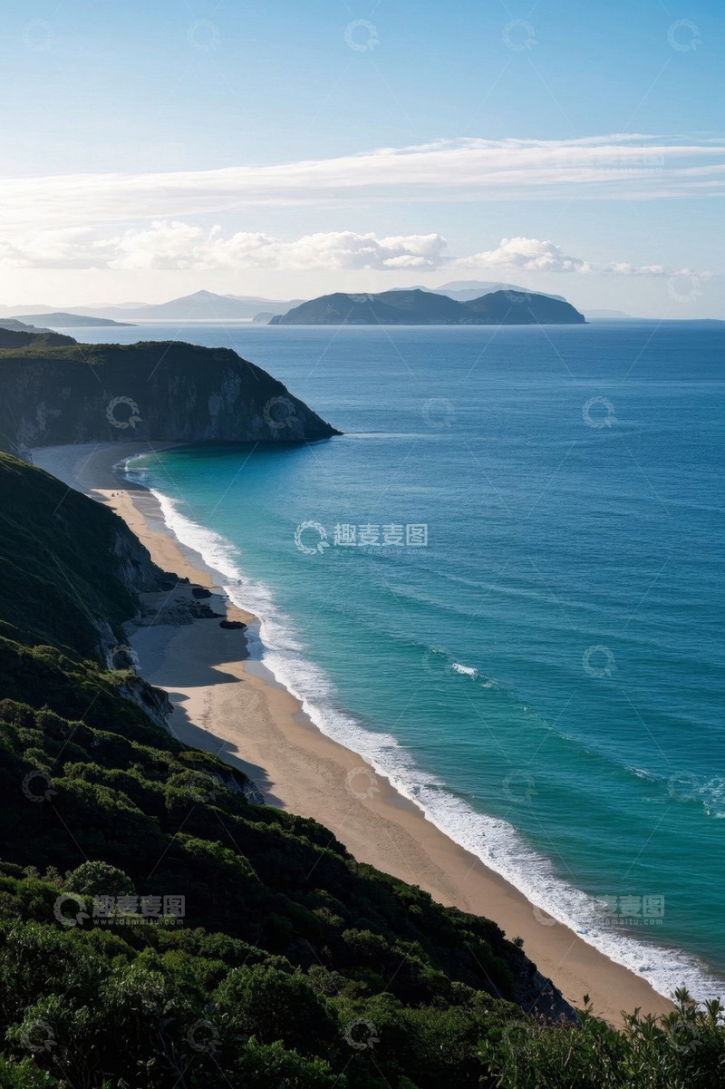 高清大图下载【趣麦麦图】俯瞰海岸边沙滩与蓝色海洋