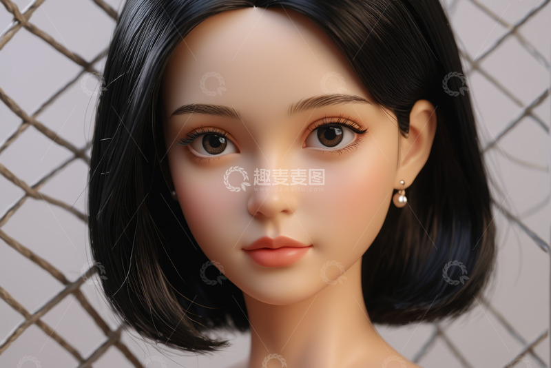 高清大图下载【趣麦麦图】黑发洋娃娃肖像特写