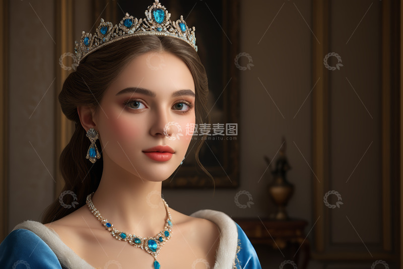 高清大图下载【趣麦麦图】佩戴王冠珠宝的女性肖像