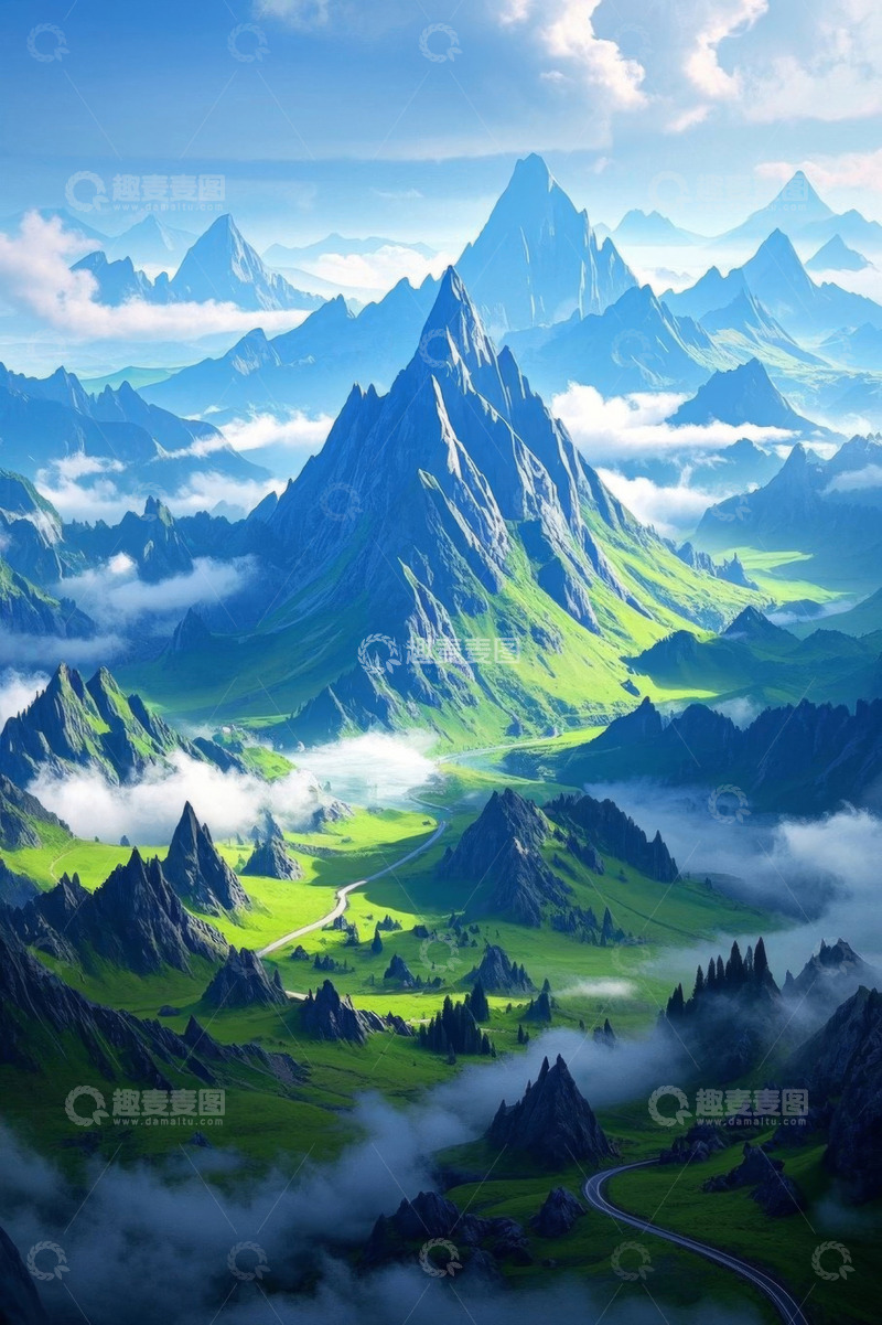 高清大图下载【趣麦麦图】壮丽山脉与云雾自然风光