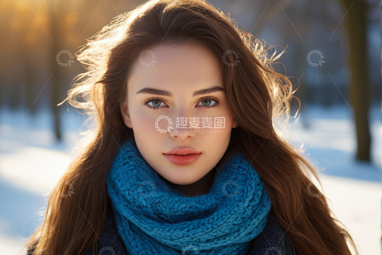 冬日户外戴围巾的年轻女子