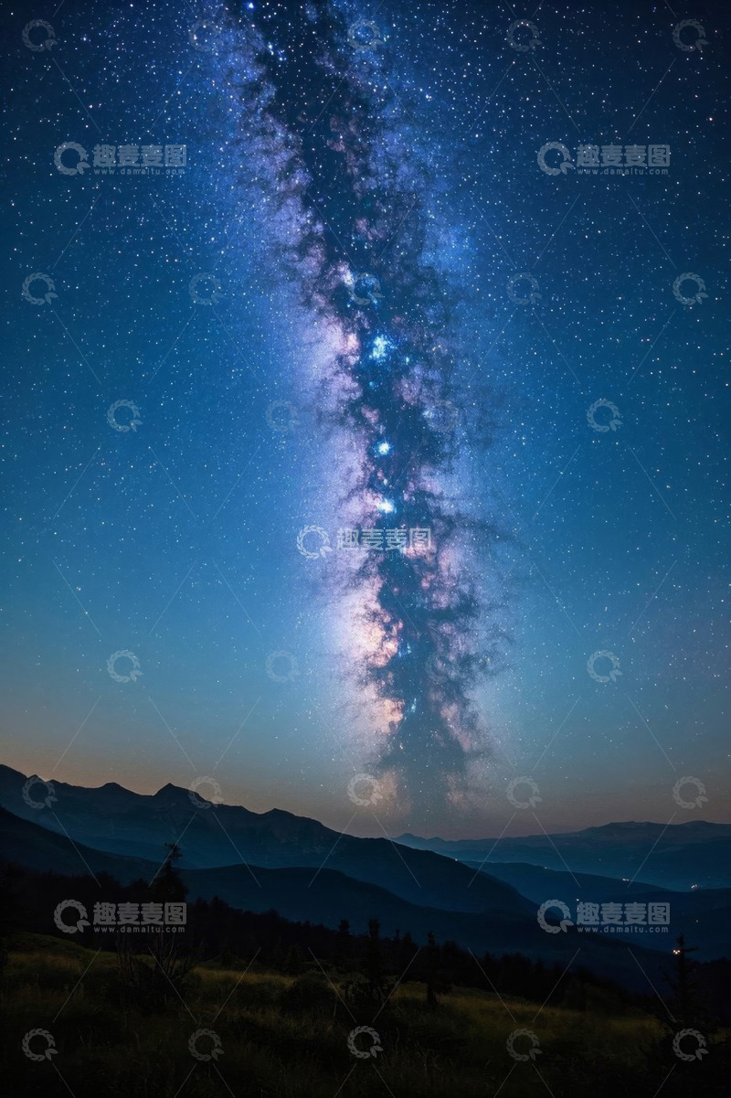 高清大图下载【趣麦麦图】山间夜空下的银河系景观