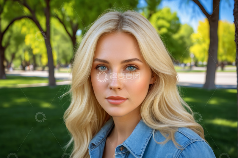 高清大图下载【趣麦麦图】公园中金发女子人像特写