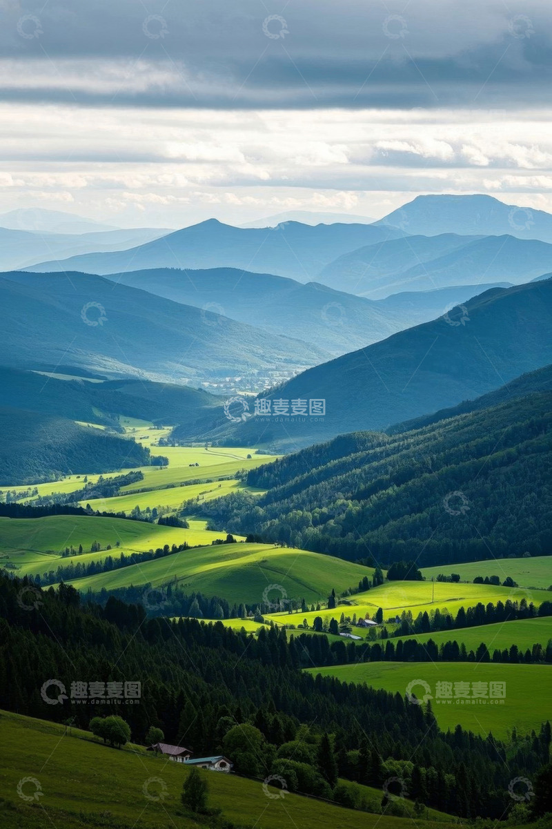 高清大图下载【趣麦麦图】山间绿野风光全景