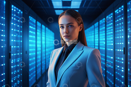 服务器机房中的商务女性