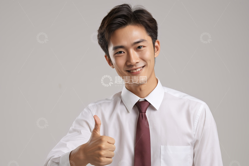高清大图下载【趣麦麦图】穿白衬衫打领带男人竖大拇指