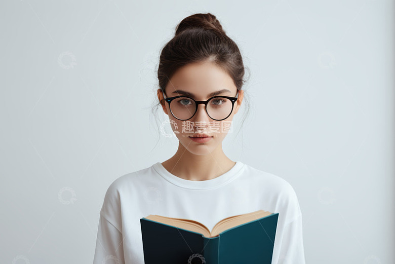年轻女孩手持书籍专注阅读