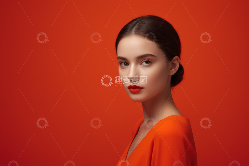 高清大图下载【趣麦麦图】红衣女子肖像特写