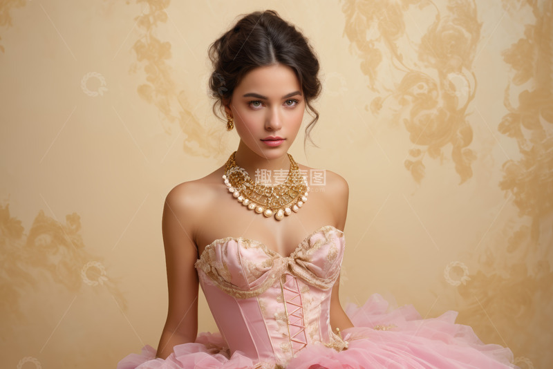 高清大图下载【趣麦麦图】穿粉色礼服的时尚女子肖像
