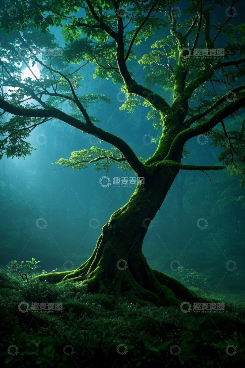 高清大图下载【趣麦麦图】森林中茂盛弯曲的大树