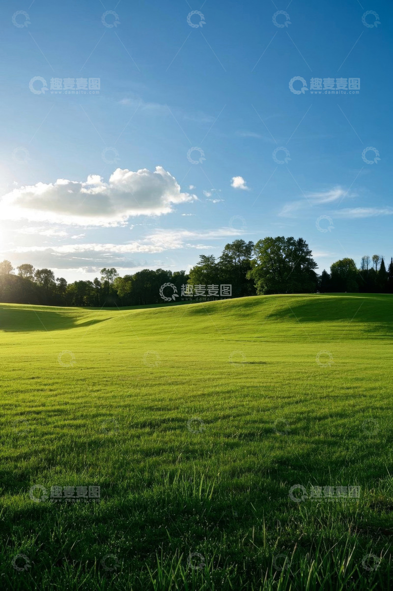 高清大图下载【趣麦麦图】广阔绿草地与蓝天白云景观