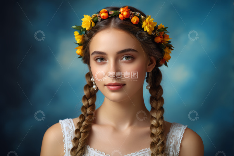 高清大图下载【趣麦麦图】戴花环编发女孩肖像