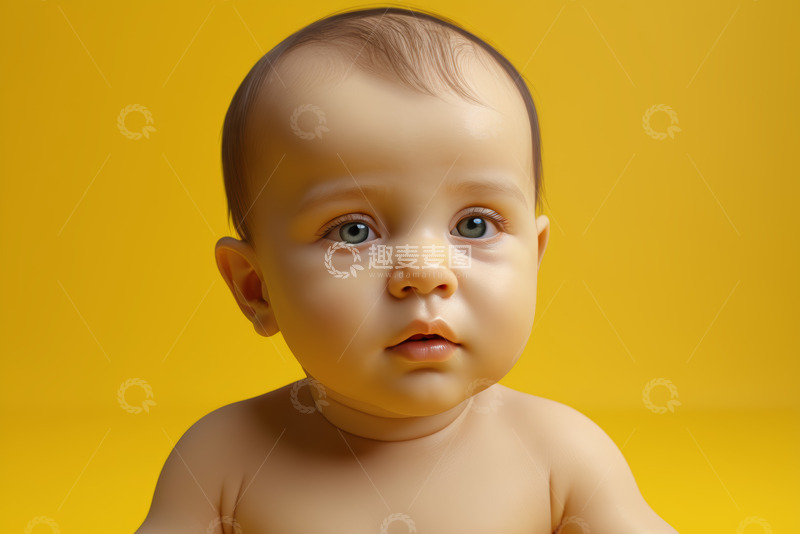 高清大图下载【趣麦麦图】黄色背景前的婴儿特写