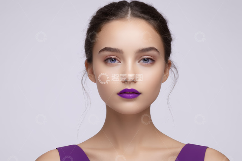 高清大图下载【趣麦麦图】化紫色妆容的女性面部特写