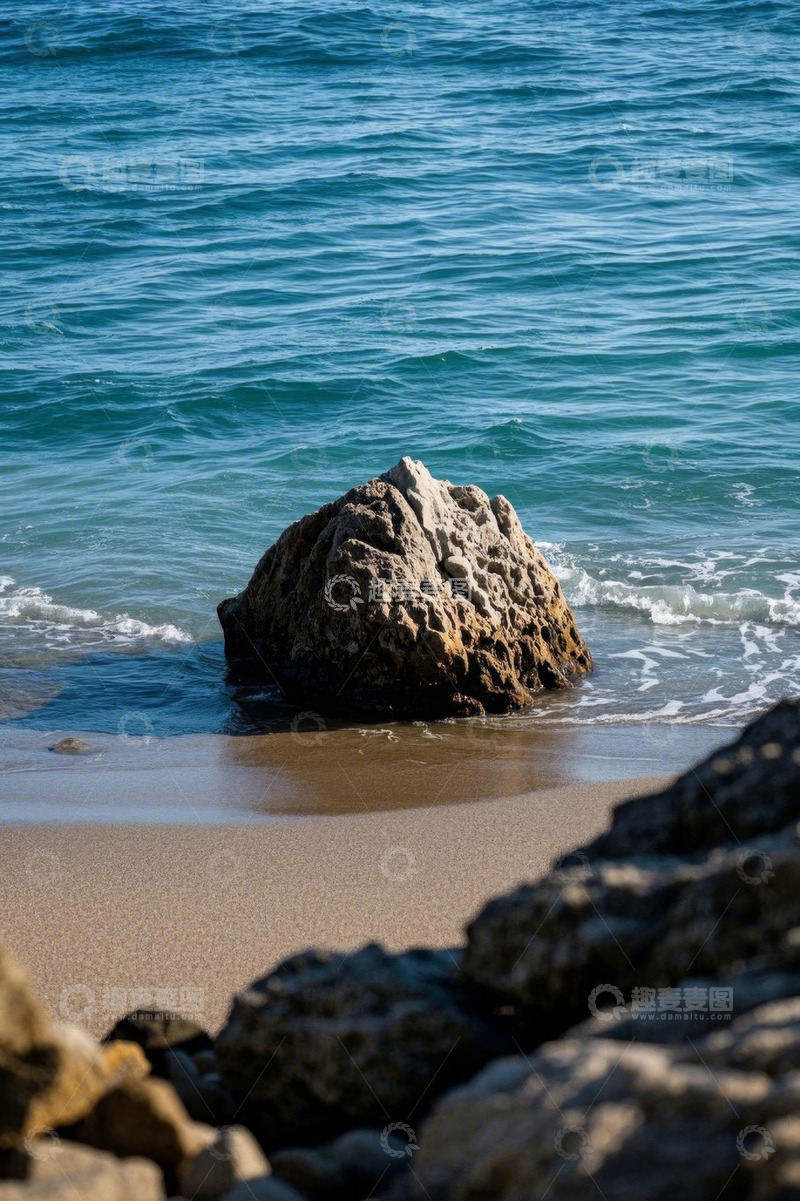 高清大图下载【趣麦麦图】海滩边礁石与海浪景象