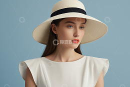 戴宽檐帽的白衣女子肖像