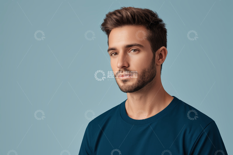 高清大图下载【趣麦麦图】穿蓝色上衣男士的半身肖像