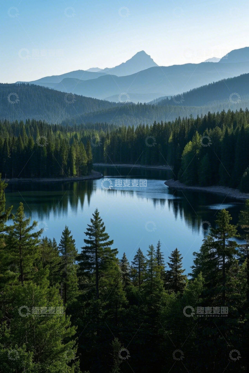 高清大图下载【趣麦麦图】山林湖泊自然风光全景