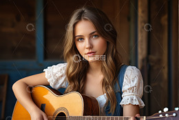 手持吉他的年轻女子