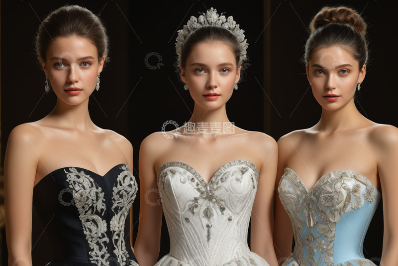 高清大图下载【趣麦麦图】三位身着礼服的女性肖像
