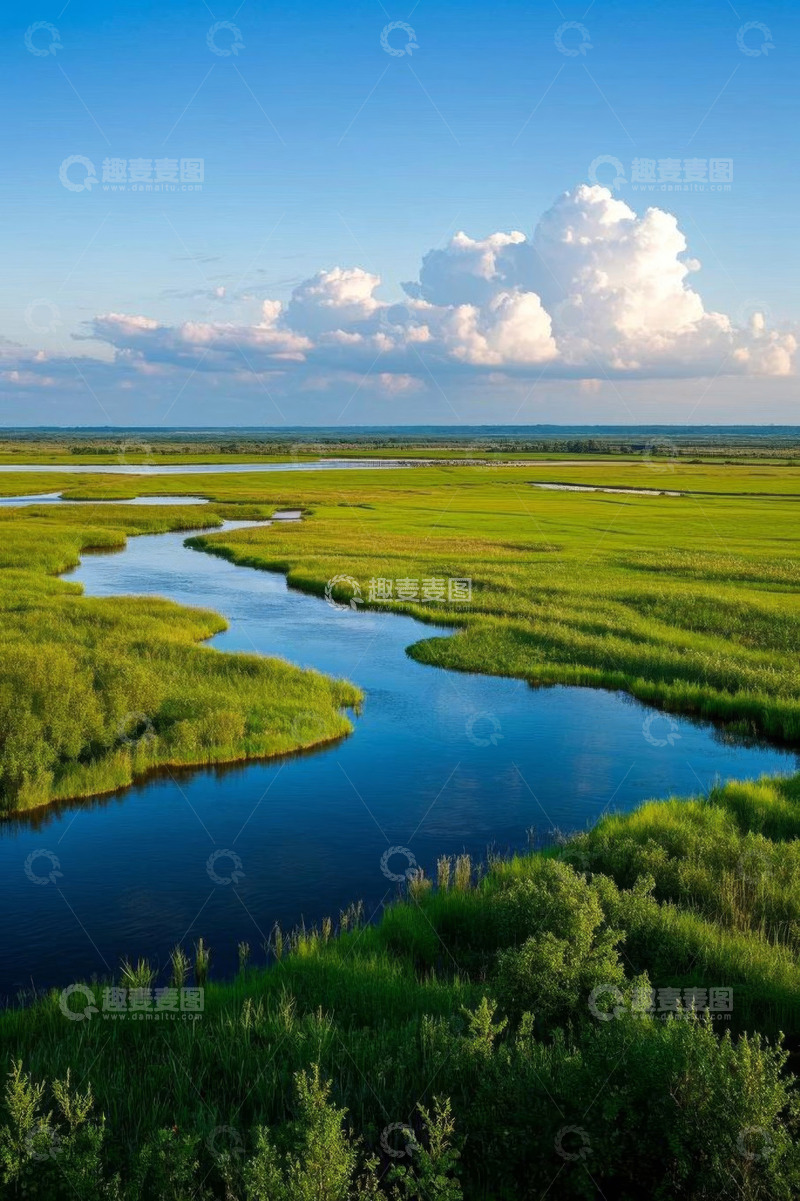 高清大图下载【趣麦麦图】草原河流自然风光全景