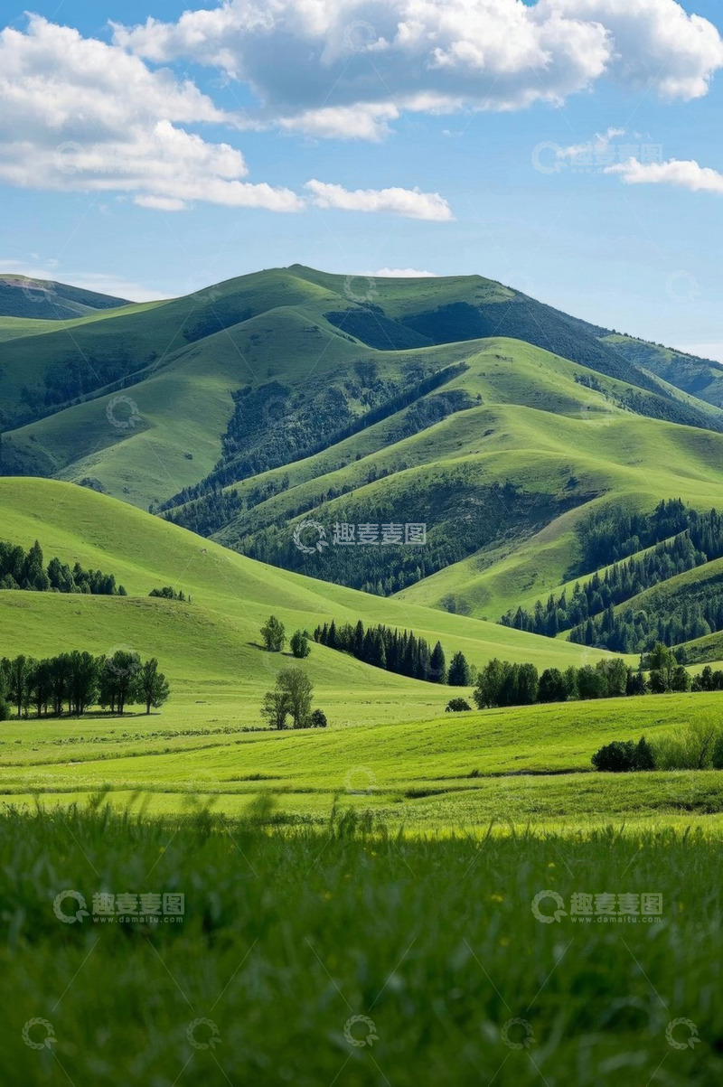 高清大图下载【趣麦麦图】广袤绿色山丘与草原风景