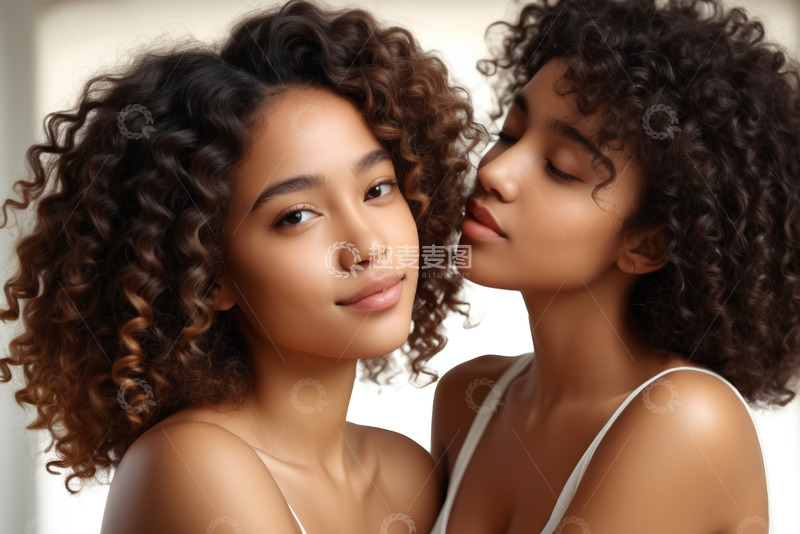 高清大图下载【趣麦麦图】两位卷发女性亲密互动