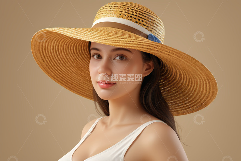 高清大图下载【趣麦麦图】戴草帽的女性人像